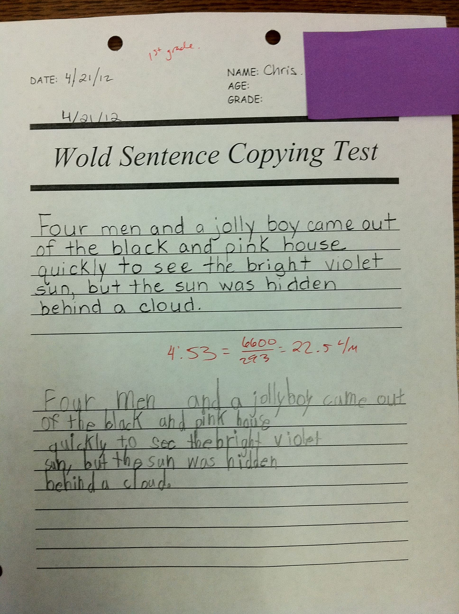 Is The Wold Sentence Copying Test Standardized